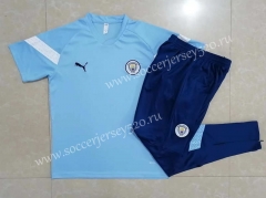 2022-2023 Manchester City Light Blue Short-sleeved Thailand Soccer Tracksuit Uniform-815