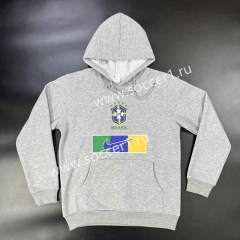 2022-2023 Brazil Light Gray Thailand Soccer Tracksuit Top With Hat-CS