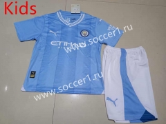 2023-2024 Correct Version Manchester City Home Blue Kid/Youth Soccer Uniform-507