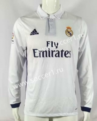 Retro Version 16-17 Real Madrid Home White LS Thailand Soccer Jersey AAA-503