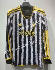 (S-4XL) 2023-2024 Juventus Home Black&White LS Thailand Soccer Jersey AAA-422