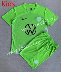 2023-2024 Wolfsburg Home Fluorescent Green Kids/Youth Soccer Uniform-AY