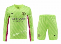 2023-2024 Manchester City Goalkeeper Fluorescent Green LS Thailand Soccer Uniform-418