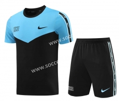 Nike Black&Blue Short-Sleeved Thailand Soccer Tracksuit-LH