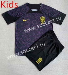 2023-2024 Brazil Goalkeeper Black Kid/Youth Soccer Uniform-AY