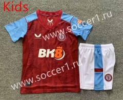 2023-2024 Aston Villa Home Date Red Kids&Youth Soccer Uniform-7809