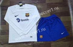2023-2024 Barcelona Away White LS Thailand Soccer Uniform AAA-709