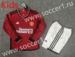 2023-2024 Manchester United Home Red LS Kids/Youth Soccer Uniform-6748