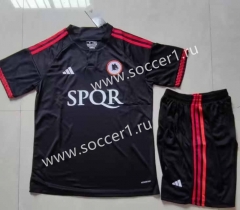 (With Chest Ad) 2023-2024 Roma 2nd Away Black Soccer Uniform-718