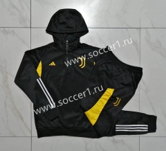 2023-24 Juventus Black Thailand Soccer Tracksuit With Hat-815