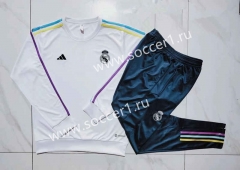 2023-24 Real Madrid Round Collar White Thailand Soccer Tracksuit-815