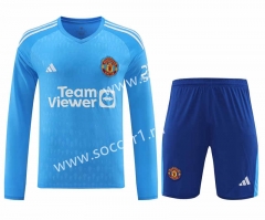2023-24 Manchester United Goalkeeper Blue LS Thailand Soccer Uniform AAA-418