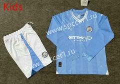 2023-24 Manchester City Home Blue Kid/Youth Soccer Long Sleeve Uniform-6748