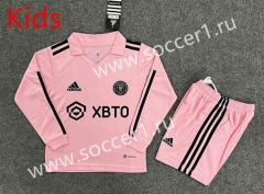 2023-24 Inter Miami CF Home Pink Kids/Youth Soccer Long Sleeve Uniform-6748