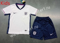 2024 European Cup England Home White Kids/Youth Soccer Uniform-8679
