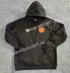 (S-3XL) 2023-2024 Manchester United Black Thailand Soccer Tracksuit Top With Hat-CS