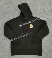 (S-3XL) 2023-2024 Real Madrid Black Thailand Soccer Tracksuit Top With Hat-CS