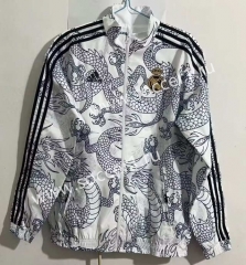 (S-3XL) 2024-25 Real Madrid Dragon Design White Reversible Thailand Trench Coats -0255