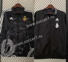 (S-3XL) 2024-25 Real Madrid Dragon Design Black Double-Sided Wear Thailand Trench Coats-0255
