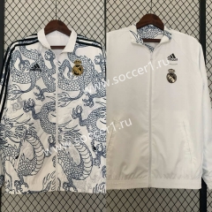 (S-3XL) 2024-25 Real Madrid Dragon Design White Double-Sided Wear Thailand Trench Coats-0255
