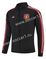 (S-3XL) 2024-2025 Manchester United Black Embroidery Reversible Trench Coats -0255