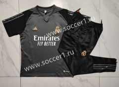 2023-2024 Real Madrid Dark Green Short-Sleeve Thailand Soccer Tracksuit-815