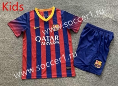 Retro Version 13-14 Barcelona Home Red&Blue Kid/Youth Soccer Uniform-7809