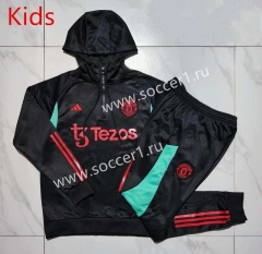 2023-2024 Manchester United Black Kids/Youth Soccer Tracksuit With Hat -815