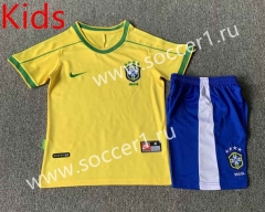 Retro Version 1998 Brazil Home Yellow Kid/Youth Soccer Uniform-7809