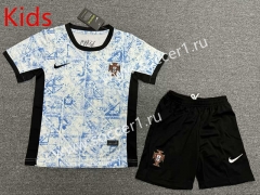 2024-2025 Portugal Away White&Blue Kids/Youth Soccer Uniform-1506