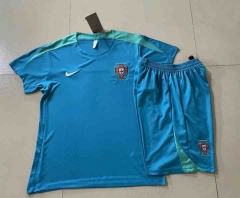 2024-2025 Portugal Blue Short-Sleeved With Fifth Pants Thailand Soccer Tracksuit-815