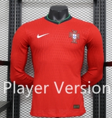 Player Version 2024-2025 Portugal Home Red LS Thailand Soccer Jersey AAA-888