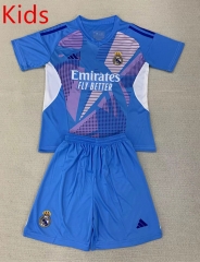 2024-2025 Real Madrid Goalkeeper Laker Blue Kids/Youth Soccer Uniform-709
