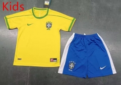 Retro Version 1986 Brazil Home Yellow Kid/Youth Soccer Uniform-8746