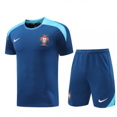 2024-2025 Portugal Royal Blue Short-sleeved Thailand Soccer Tracksuit-LH