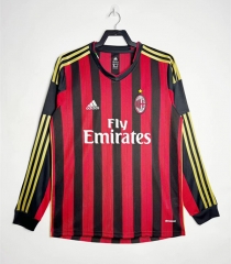 Retro Version 13-14 AC Milan Home Red&Black LS Thailand Soccer Jersey AAA-811