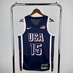2024 Olympics USA Navy Blue #15 NBA Jersey-311