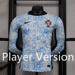 Player Version 2024-2025 Portugal Away Blue&White LS Thailand Soccer Jersey AAA-888