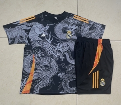 2024-2025 Real Madrid Black Short-Sleeve Thailand Soccer Tracksuit-815