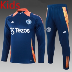 2024-2025 Manchester United Royal Blue Kids/Youth Soccer Tracksuit Uniform-815