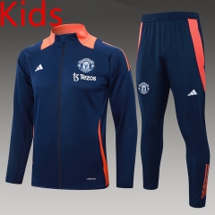 2024-2025 Manchester United Royal Blue Kids/Youth Soccer Jacket Uniform-815