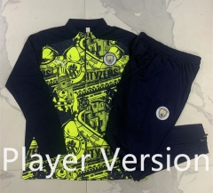 Player Version 2024-2025 Manchester City Ink Jet Fluorescent Green Thailand Soccer Tracksuit Uniform-815