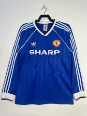 Retro Version 88-90 Manchester United 2nd Away Blue LS Thailand Soccer Jersey AAA-811