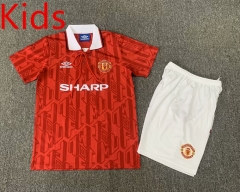 Retro Version 92-94 Manchester United Home Red Kids/Youth Soccer Uniform-7809