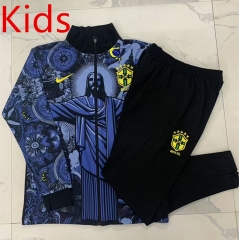 2024-2025 Brazil Ink Jet Gray&Blue Kids/Youth Soccer Jacket Uniform-815