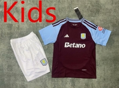 2024-2025 Aston Villa Home Red Kids/Youth Soccer Uniform-0499