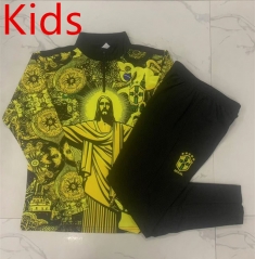 2024-2025 Brazil Ink Jet Yellow Kids/Youth Soccer Tracksuit-815