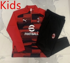 2024-2025 AC Milan Ink Jet Red&Black Kids/Youth Soccer Tracksuit -815