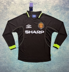 Retro Version 98-99 Manchester United Away Black LS Thailand Soccer Jersey AAA-6590