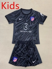 2024-2025 Atletico Madrid Goalkeeper Black&Gray Youth/Kids Soccer Uniform-AY